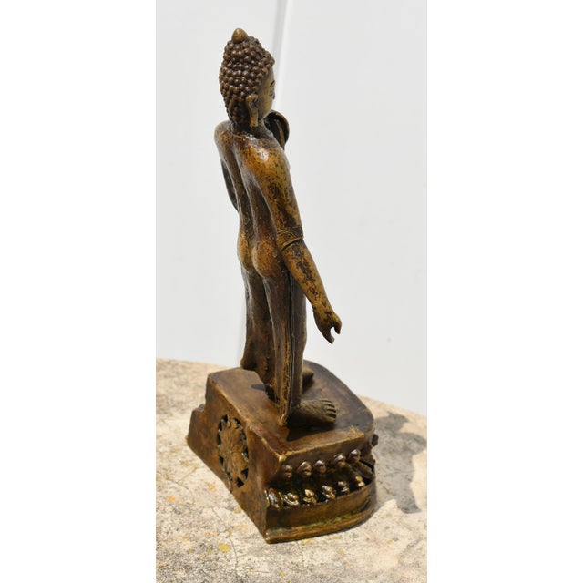 Antique Bronzed Standing Buddha Statue on Stand For Sale - Image 9 of 12