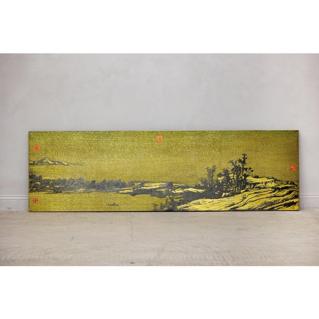 Chinese Gilt Metal Landscape Wall Panel with Red Seal Marks For Sale - Image 16 of 18