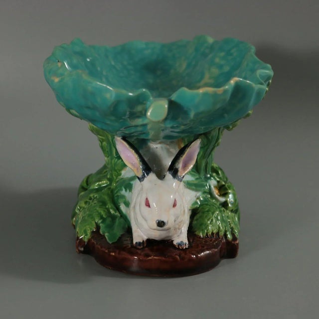Victorian Late 19th Century Minton Majolica Rabbits With Leaf Dish For Sale - Image 3 of 13