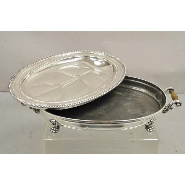 Antique English Victorian Silver Plated Paw Foot Meat Cutlery Chaffing Dish with Removable Warming Tray (Add hot water)...