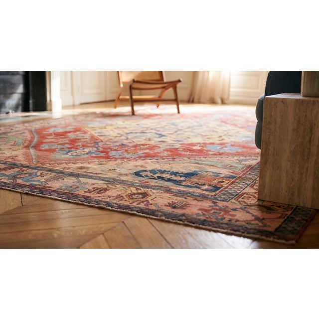 1880s Red Medallion Antique Persian Serapi Rug 10" X 13'4" Handknotted Wool Carpet For Sale - Image 9 of 9