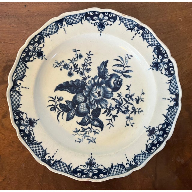 Rococo Antique 18th Century Worcester Porcelain Blue & White Plate in the Pine Cone Pattern For Sale - Image 3 of 7