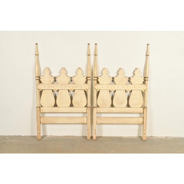 Cream Romweber Hollywood Regency French Rococo Cream Lacquered and Parcel Gilt Twin Size Headboards, Pair For Sale - Image 8 of 9