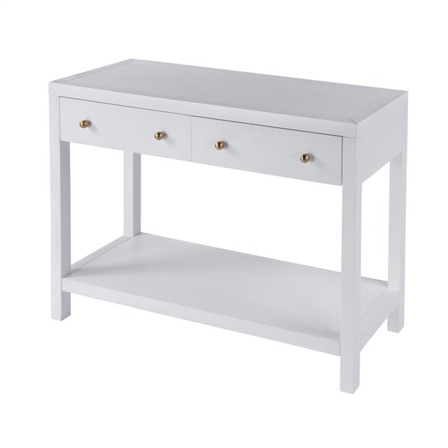 White Nora 40 in. W Rectangular Wood 2 Drawer Console Table with Lower Open Shelf, White For Sale - Image 8 of 8