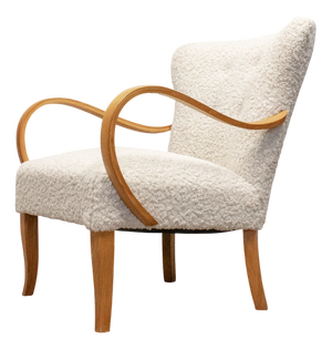 Swedish Lounge Chair in Elm Wood with Teddy Fur Upholstery, 1950s