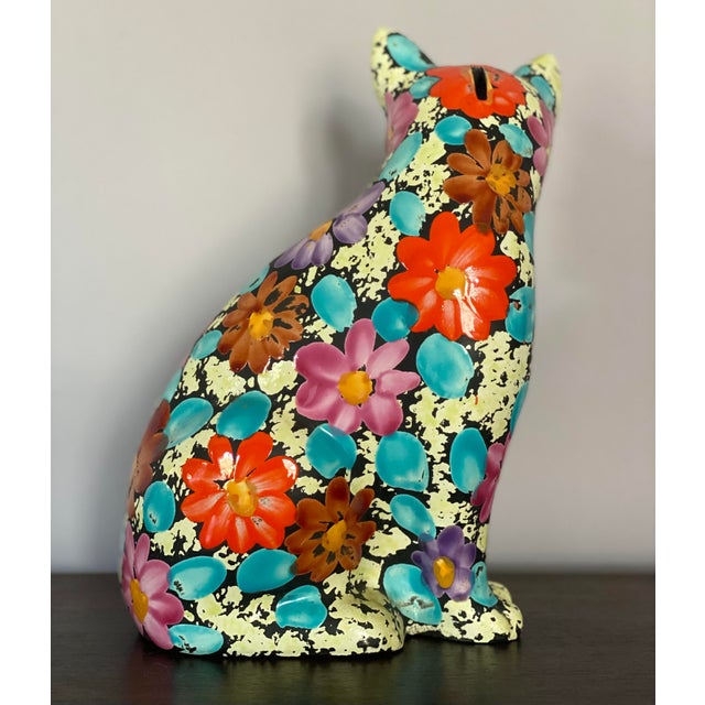 1960s 1960s Mid Century Alvino Bagni Large Flowered Cat Bank Figurine Italy Raymor For Sale - Image 5 of 7