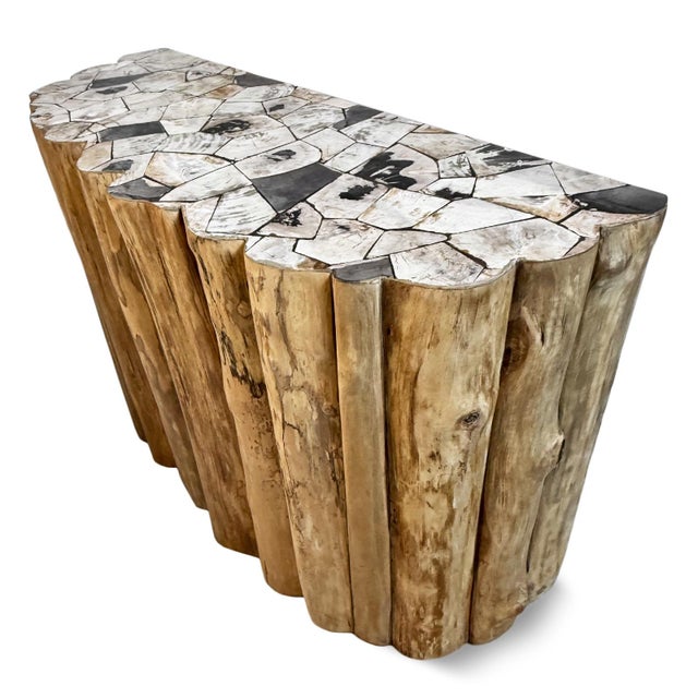 Wood Petrified Wood Top Organic Teak Console Table For Sale - Image 7 of 14