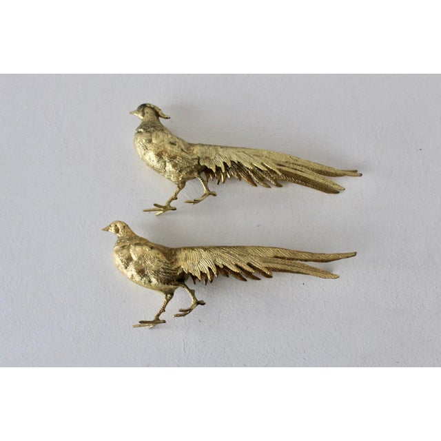 Vintage Italian Decorative Sculptural Goldtone Male Female Pheasants Mid Century-a Pair For Sale - Image 4 of 16