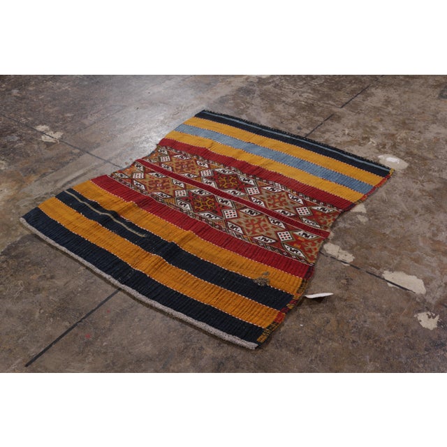 Antique Kurdish Rug Gold Red Striped Geometric Pattern For Sale In New York - Image 6 of 8