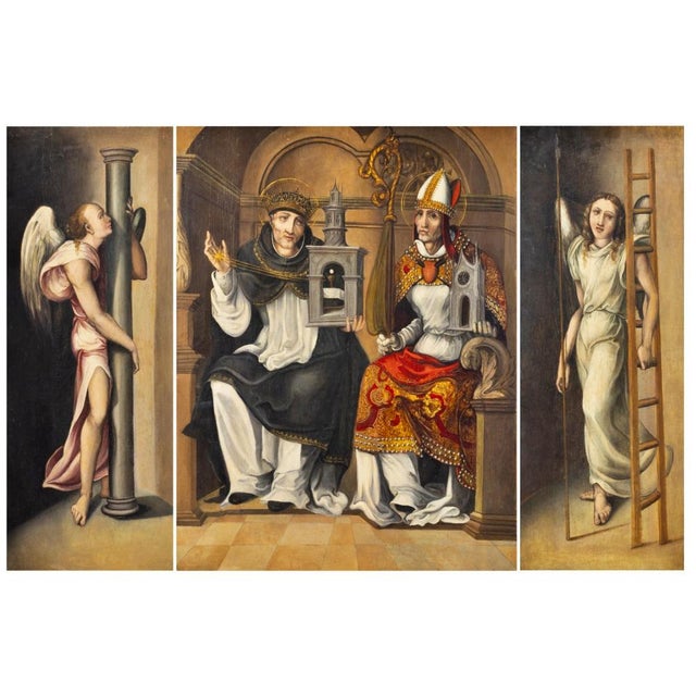 Spanish School Artist, Annunciation Triptych, 17th Century, Oil on Canvas For Sale - Image 4 of 14