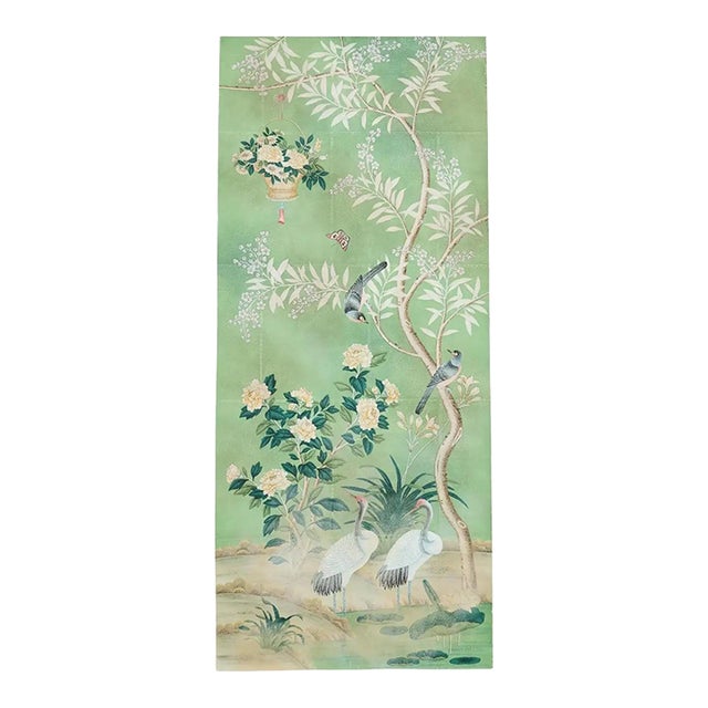Gracie Hand Painted Wallpaper Panel Chinoiserie Gated Garden For Sale