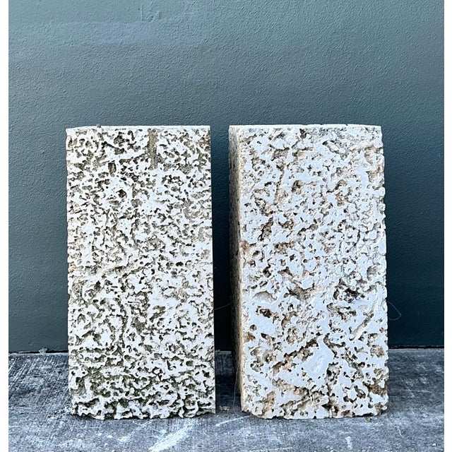 Late 20th Century Vintage Coquina Stone Pedestals - A Pair For Sale - Image 5 of 12