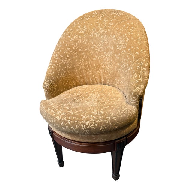 Art Deco Style Velvet Upholstered Swivel Slipper Chair For Sale - Image 4 of 4