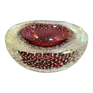 Mid 20th Century Archimede Seguso Attributed Ruby Red Bullicante Bowl