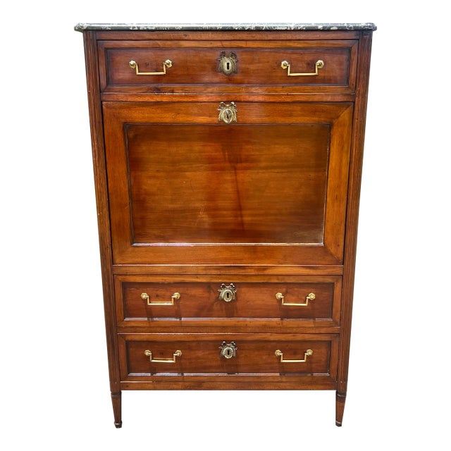 French 19th Century Louis XVI Mahogany Marble Top Secretaire For Sale