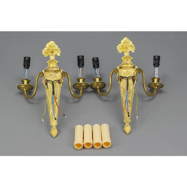 French Louis XVI Style 2-Light Gilt Bronze and Brass Sconces, Set of 2 For Sale - Image 18 of 18
