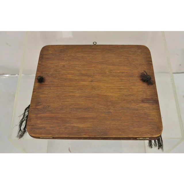 Antique Arts & Crafts Oak & Brass Embossed Folding Wall Hanging Letter Holder For Sale - Image 9 of 10