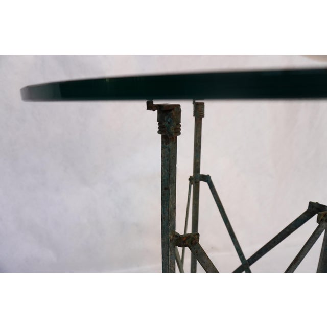 Antique Metal Campaign Table on Tri-Pod Base With Glass Top For Sale In Los Angeles - Image 6 of 11