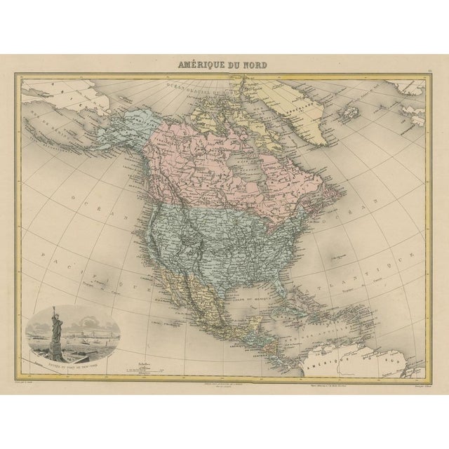 Antique Map of North America with Vignette of the Statue of Liberty For Sale - Image 3 of 6