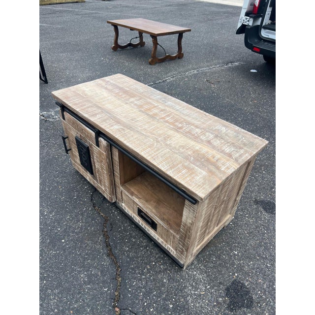 Industrial Industrial Sliding Door Media Cabinet in Reclaimed Style Wood For Sale - Image 3 of 9