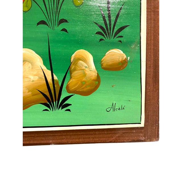 Mid 20th Century Arturo Alcala Mexican Folk Art Painting – Landscape With Birds, Owls, Elephants For Sale - Image 9 of 15