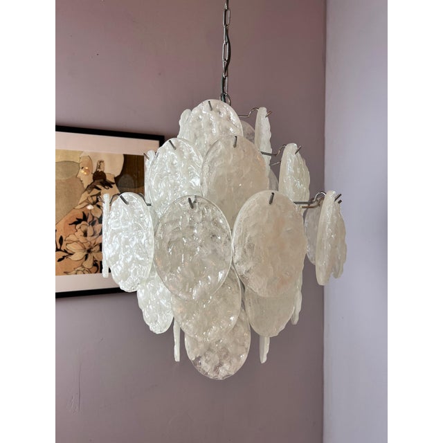 White and Silver Chandelier with Acrylic Glass Panels For Sale - Image 10 of 11