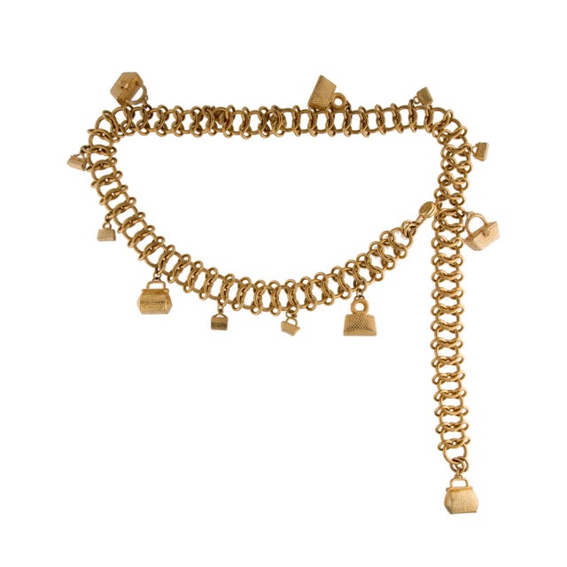 Modern 1990s Judith Leiber Belt Necklace Charms Purses Handbags Pendant Gold Plated Vintage For Sale - Image 3 of 12