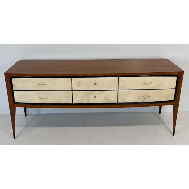 Italian Art Deco Dresser in Walnut and Parchment by Paolo Buffa, 1950s For Sale - Image 3 of 12