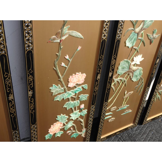 Gold Vintage Oriental Asian Gold Four Panel Screens - Set of 4 For Sale - Image 8 of 13