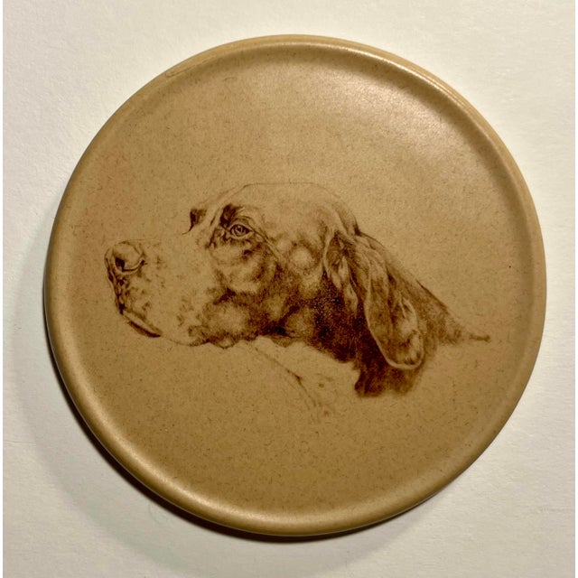 1970s Set of 4 Vintage Honiton Pottery England Round Ceramic Dogs Coasters For Sale - Image 5 of 8