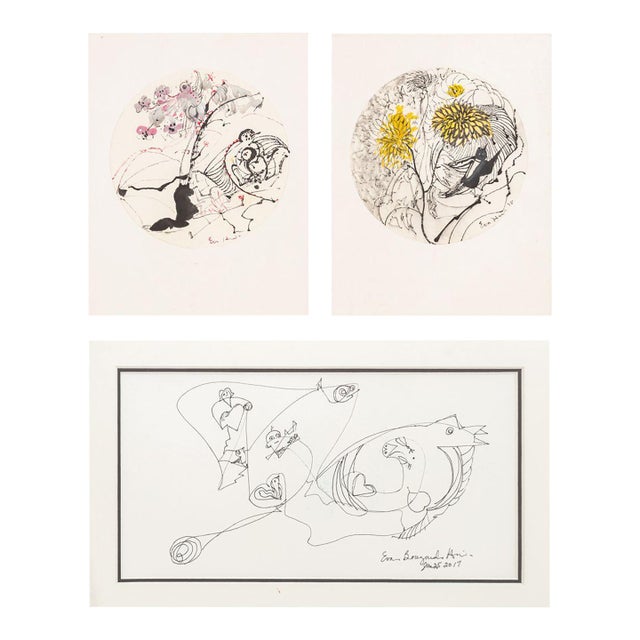 Eva Bouzard-Hui Abstract Mixed Media on Paper, 3 For Sale