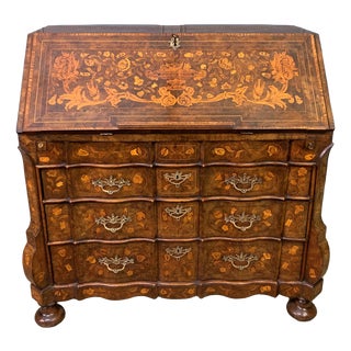 Antique Dutch Marquetry Walnut Bureau, 1760 For Sale