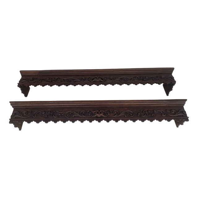 Antique Neo-Renaissance Wooden Curtain Rod Covers, 1890s, Set of 2 For Sale