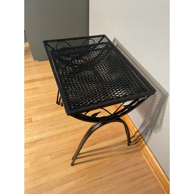 Attributed to Woodard Salterini Patio Wrought Iron Nesting Side Accent End Tables Set of 3 For Sale - Image 9 of 12