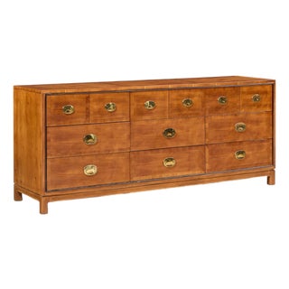 Hickory Manufacturing Mid Century Walnut and Brass Campaign Dresser For Sale
