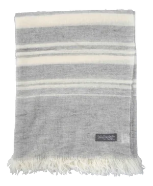 FirmaMenta Italian Gray and White Striped Virgin Wool Gauze Throw