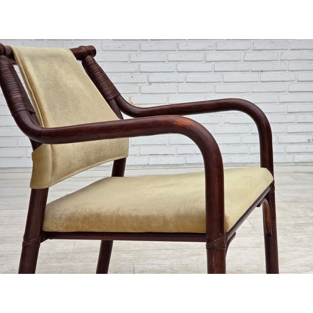 1970s Scandinavian Armchairs with Furniture Velour and Bamboo, 1980s, Set of 2 For Sale - Image 5 of 18