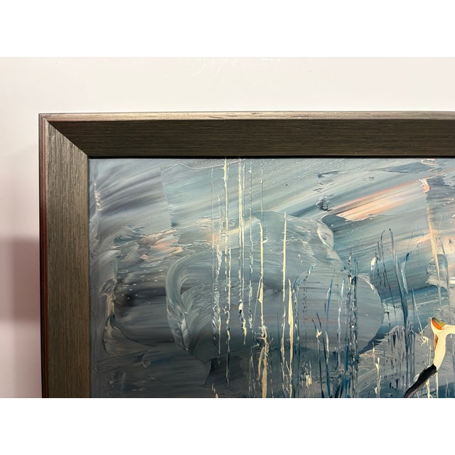 Blue 1980s Mid Century Modern Oil Painting signed and dated Katz 1985 For Sale - Image 8 of 8