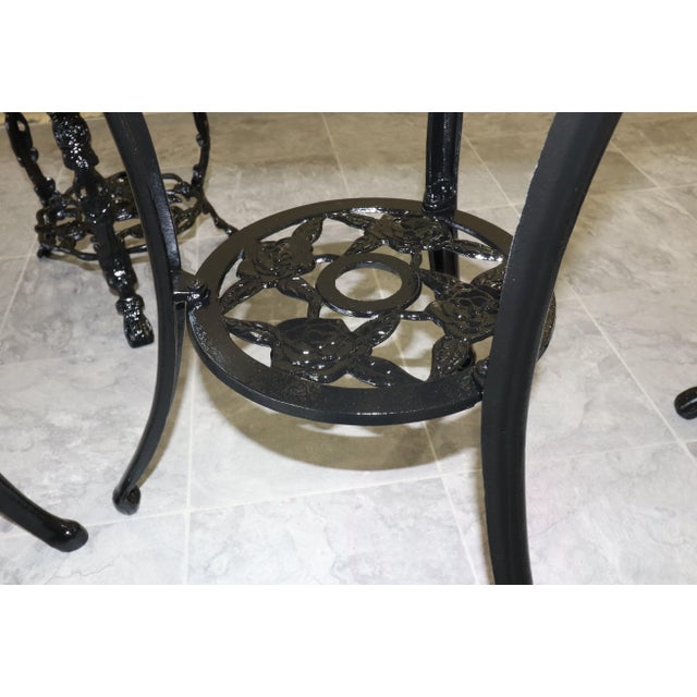 1950s Rose-Pattern Cast Iron and Aluminum Garden Bistro Set With Two Plant Stands, 5 Pieces For Sale - Image 12 of 16