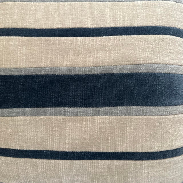 Handcrafted decorative pillow case, Blues and beige stripes velvet front and solid beige back, 20”X20”, invisible zipper....