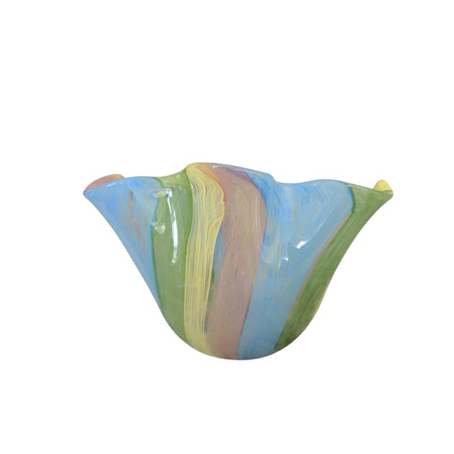 Glass Art Glass Ruffled Decorative Bowl For Sale - Image 7 of 12