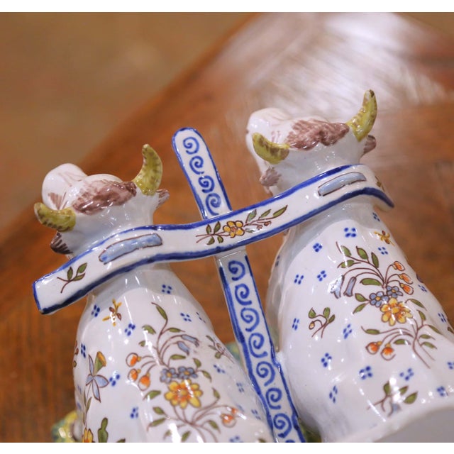 White Early 20th Century French Quimper Faience Ox Cart Planter or Vide Poche For Sale - Image 8 of 13