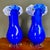Murano Style Blue Art Glass Vases With Thread Design and Orange Accents, Set of 2 For Sale In Miami - Image 6 of 8