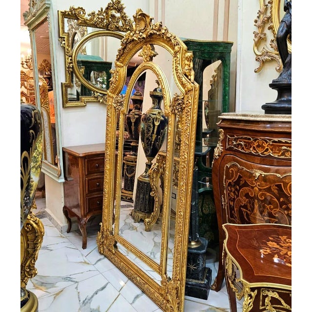 Rococo French Rococo Gold Leaf Wall Mirror – Ornate Floral Frame With Shell Detail & Double-Mirror Effect For Sale - Image 3 of 4