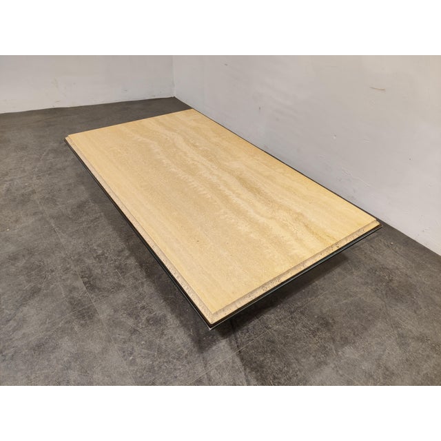 Hollywood Regency Vintage Travertine and Brass Coffee Table from Fedam, 1970s For Sale - Image 3 of 12