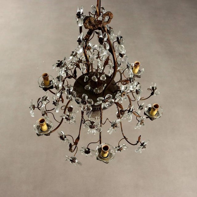 Copper Early 20th Century Copper Metal and Glass Six-Light Chandelier, Italy For Sale - Image 8 of 9