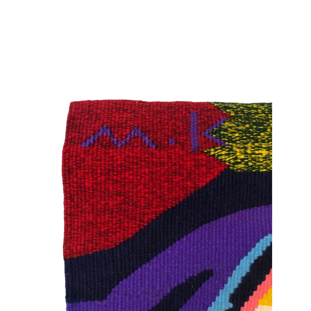 Menashe Kadishman, Israeli Hand Woven Colorful Wool Tapestry Weaving Menashe Kadishman Sheep Head For Sale - Image 11 of 14
