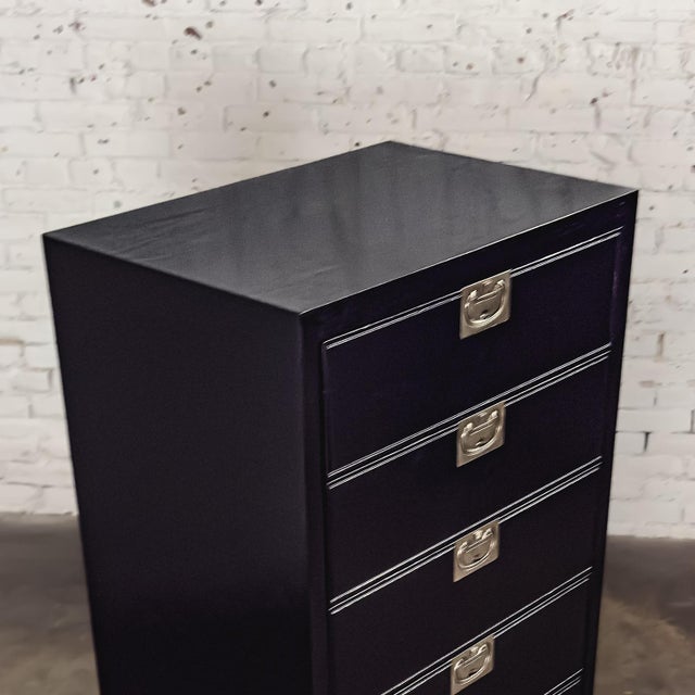 Mid to Late 20th Century Modern Campaign Henredon Black Narrow Chest of Drawers or Lingerie Cabinet For Sale - Image 9 of 18
