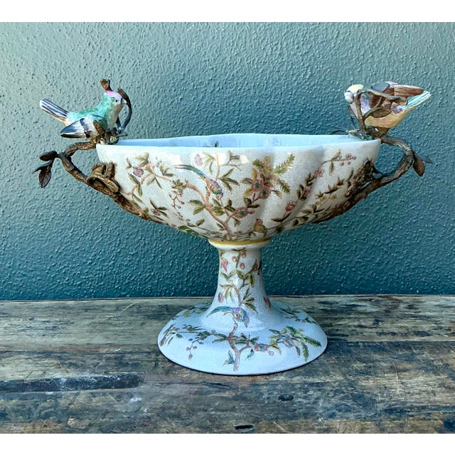 Vintage Floral Glazed Ceramic Pedestal Cache Pot For Sale In West Palm - Image 6 of 16