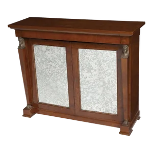 Italian Empire Style Burlwood Sideboard / Credenza With Mirrored Front Door